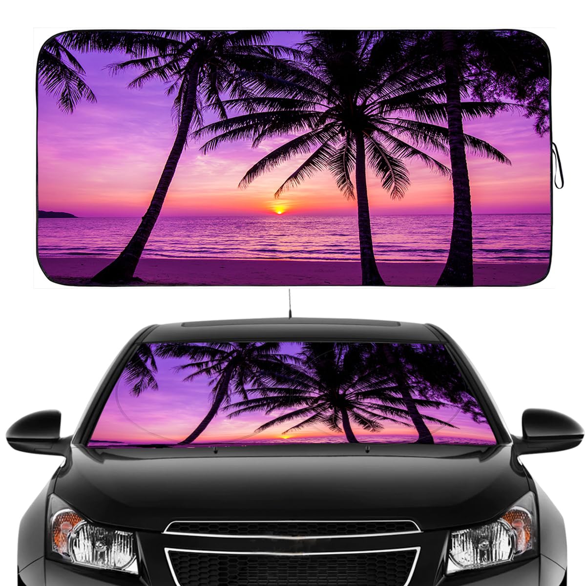 Gven Windshield Sun Shade, Foldable Purple Sunset Vehicle Windshield Protecion Heat Reduction Front Windshield Sun Shade Blocks